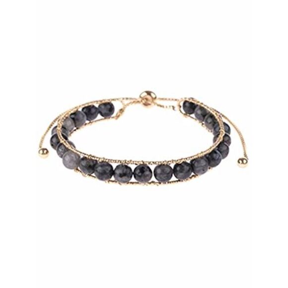 Black Natural Stone Bead Pull-Through Bracelet - Picture 2 of 3